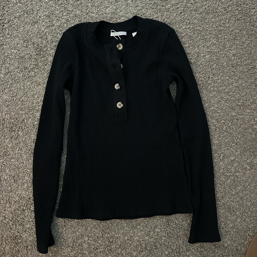Zara Black Ribbed Button-Up Top